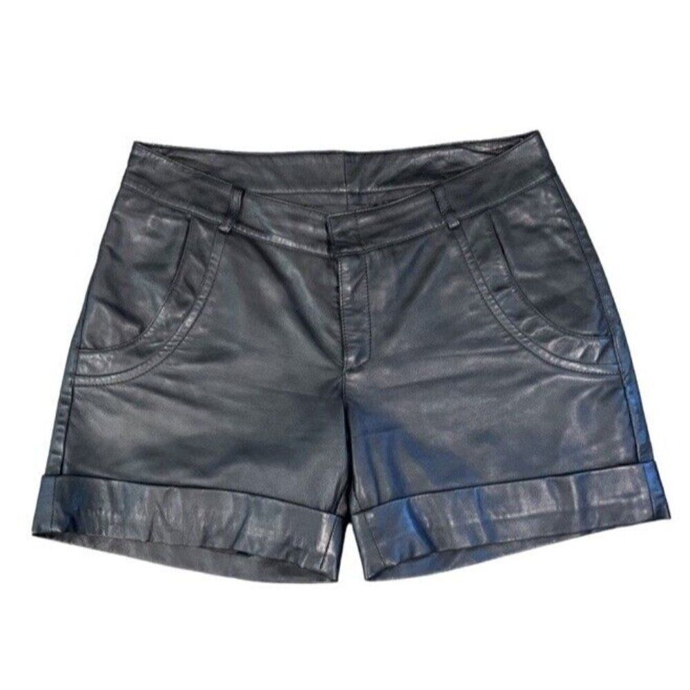 Lot 78 Leather Shorts Cuffed Pockets Black Women’s 27 Lined Biker Rock